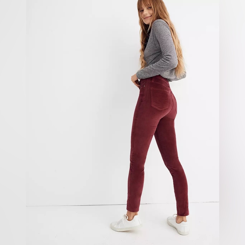 Mauve Garnet Velvet Skinny High Rise Jean Pant